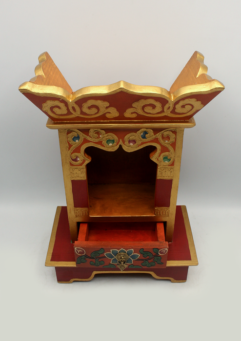 Lotus  Flower Tibetan Wooden Shrine Altar Box