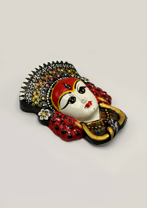 Living Goddess Kumari Hand Painted Paper Mache Wall Hanging Mask