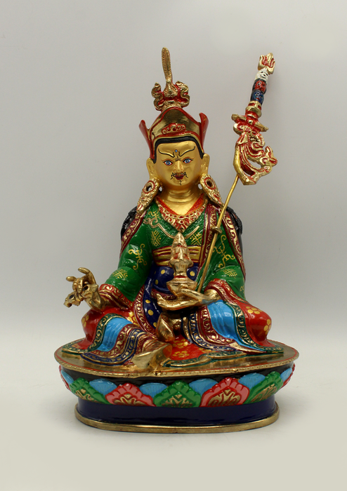 Hand Painted Guru Padmasambhava Gold Plated Statue