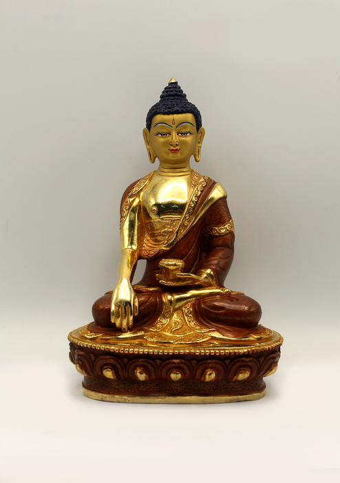 Partly Gold Plated Shakyamuni Buddha Statue 8" H