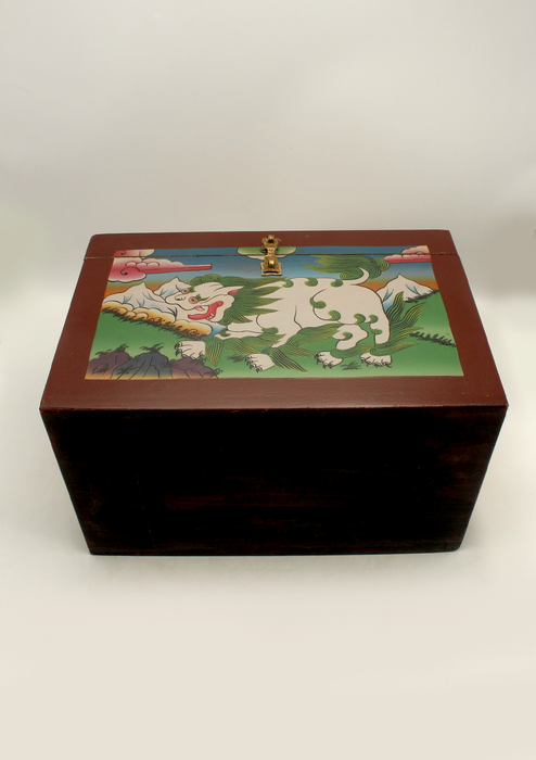 Handpainted Tibetan Snow Lion Wooden Box- Extra Large