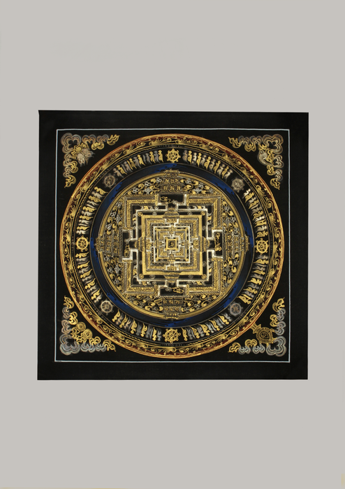 Silver Kalachakra Mandala Tibetan Thangka Painting