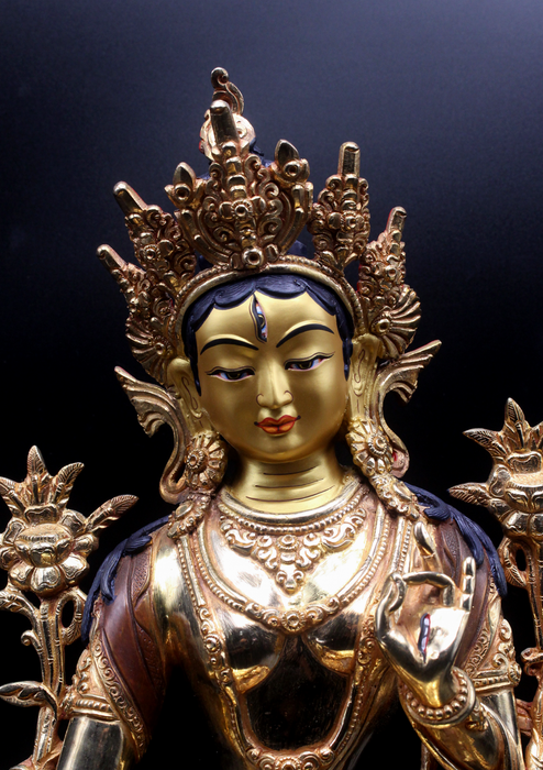 Partly Gold-Plated Radiant White Tara Statue 13"H