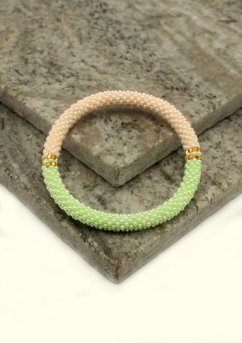 Mint Green Baby Pink Nepalese Roll on Bracelet