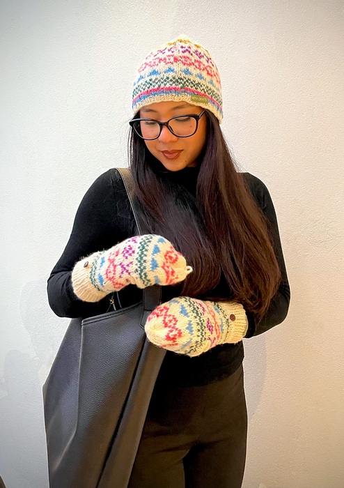 Handknited Blue and White Sherpa Mittens