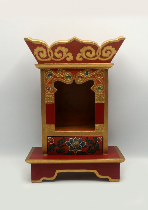 Lotus  Flower Tibetan Wooden Shrine Altar Box