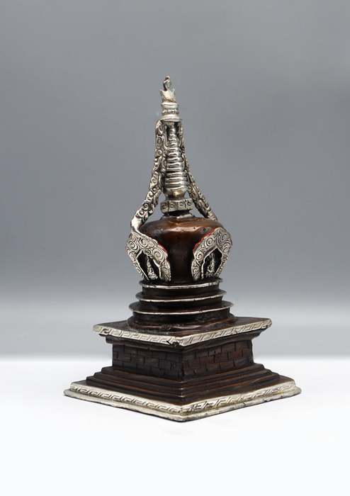 Silver Copper Stupa Chorten 7"H