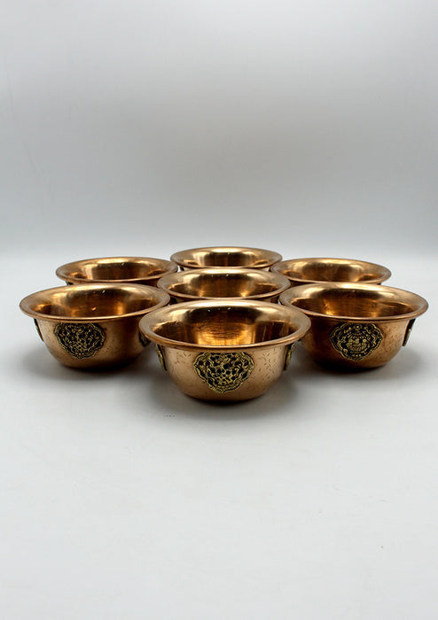 Set of Seven Eight Auspicious Tibetan Offering Bowl 5" - Extra Large