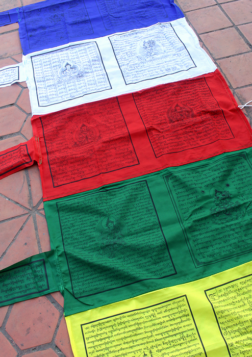 Polyester Vertical Prayer Flag with Tibetan Deities and Windhorse, Darchok Prayer Flag