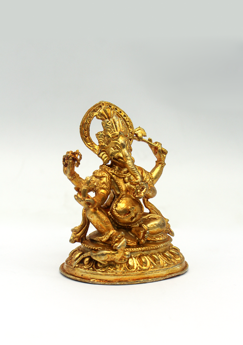 Gold Plated Tiny Ganesha Statue 3"H