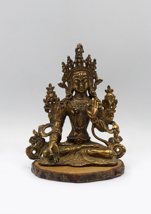 Fully Gold-Plated White Tara Statue with Antique Finish 5"H