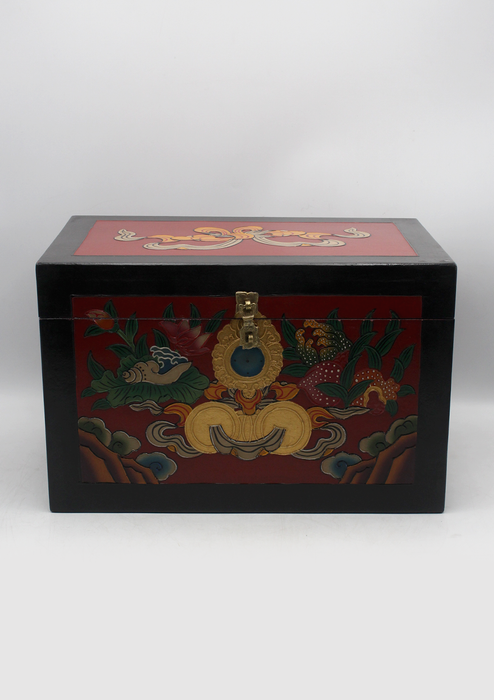 Handpainted Tibetan Sankha Flower Wooden Box- Extra Large