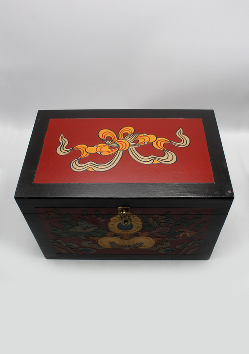 Handpainted Tibetan Sankha Flower Wooden Box- Extra Large