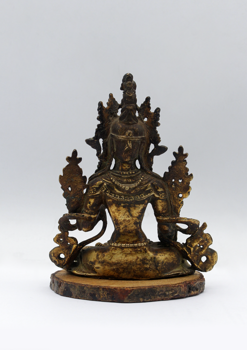 Fully Gold-Plated White Tara Statue with Antique Finish 5"H