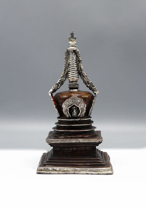 Silver Copper Stupa Chorten 7"H