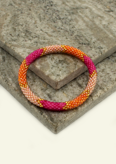 Royal Baby Pink Orange Nepalese Roll on Bracelet