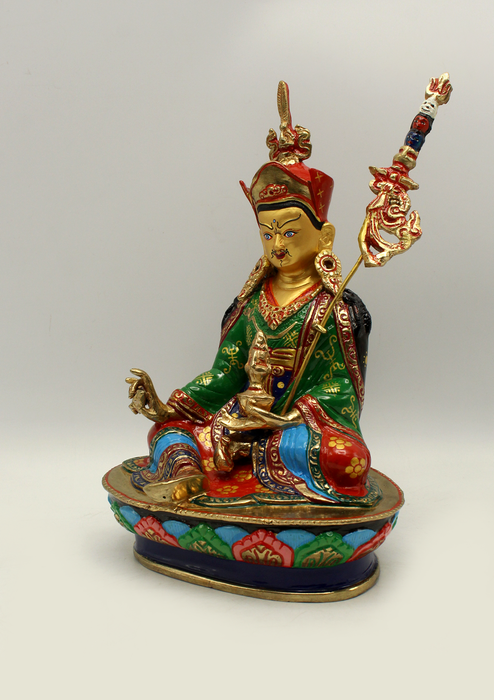 Hand Painted Guru Padmasambhava Gold Plated Statue