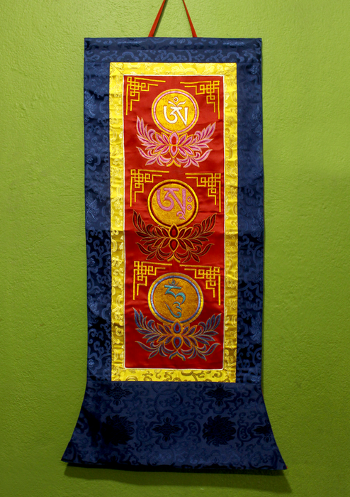 Om Ah Hum Mantra Brocade Buddhist Ritual Wall Hanging Banner