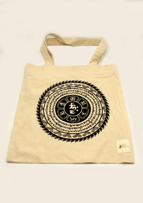 Cotton Om Mani Mandala Printed Tote Bag