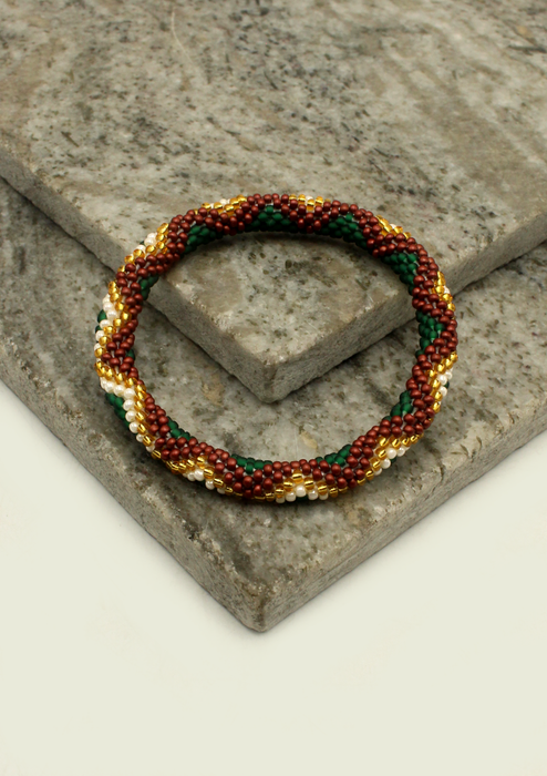 Dark Green Brown Star  Nepalese Roll on Bracelet