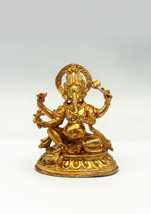 Gold Plated Tiny Ganesha Statue 3"H