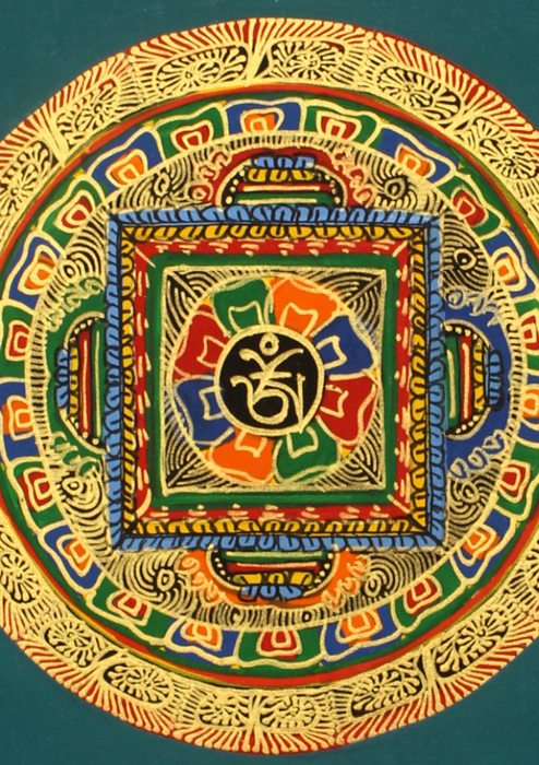 Tibetan Om Mandala Hand Painted  Mini Thangka (B)