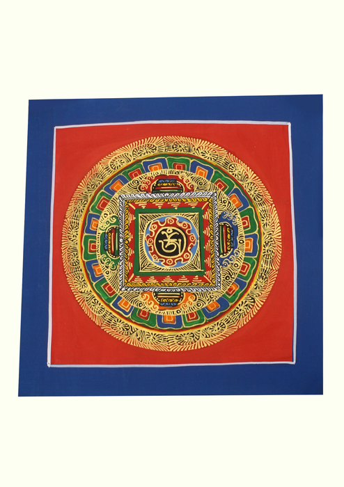 Tibetan Om Mandala Hand Painted Mini  Thangka (H)