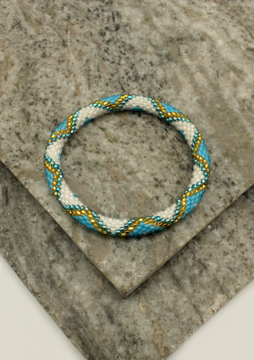 Blue Star  Golden White Nepalese Roll on Bracelet