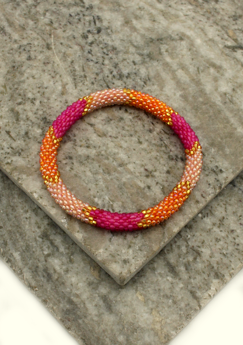 Royal Baby Pink Orange Nepalese Roll on Bracelet