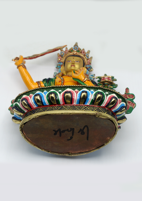 Masterpiece  Painted 24 K Bodhisattva Manjushree Statue 9"H