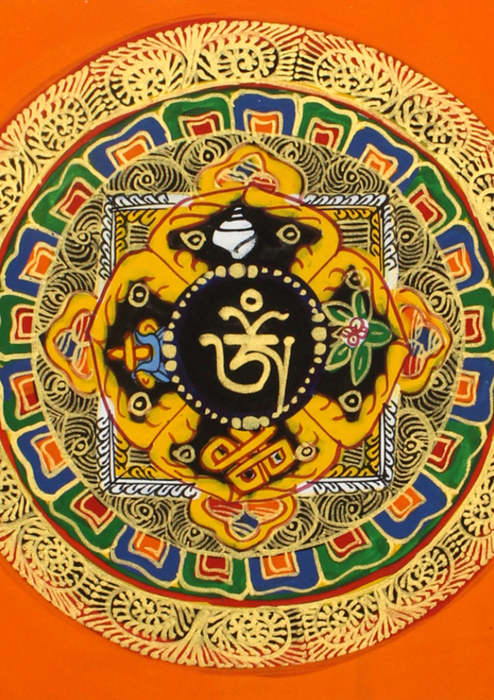 Tibetan Om Auspicious Symbols Hand Painted  Mini Thangka (F)