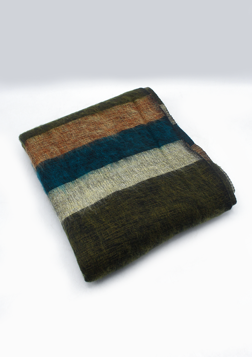 Green and Blue Mix Multi Colored Hand-loomed Soft Yak Wool Blanket