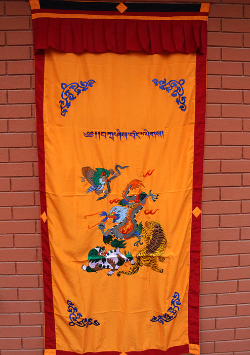 Tibetan Dragon Malakh and Tiger Cotton Curtain