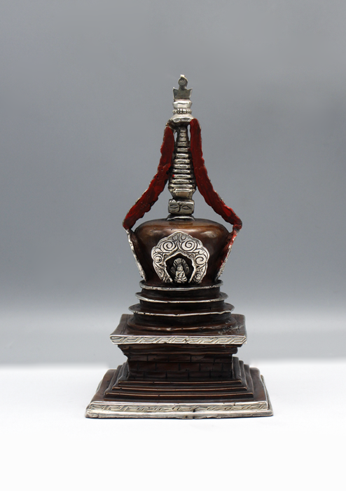 Silver Copper Stupa Chorten 7"H