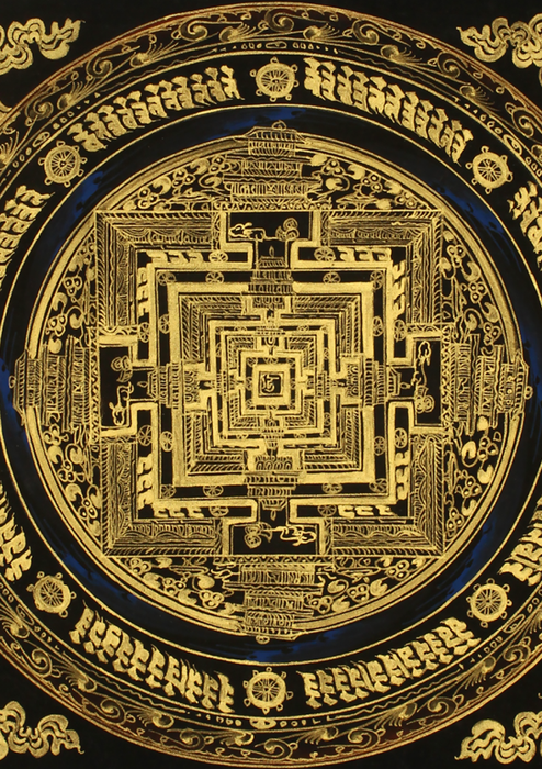 Golden Kalachakra Mandala Tibetan Thangka Painting