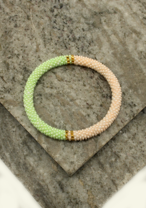 Mint Green Baby Pink Nepalese Roll on Bracelet