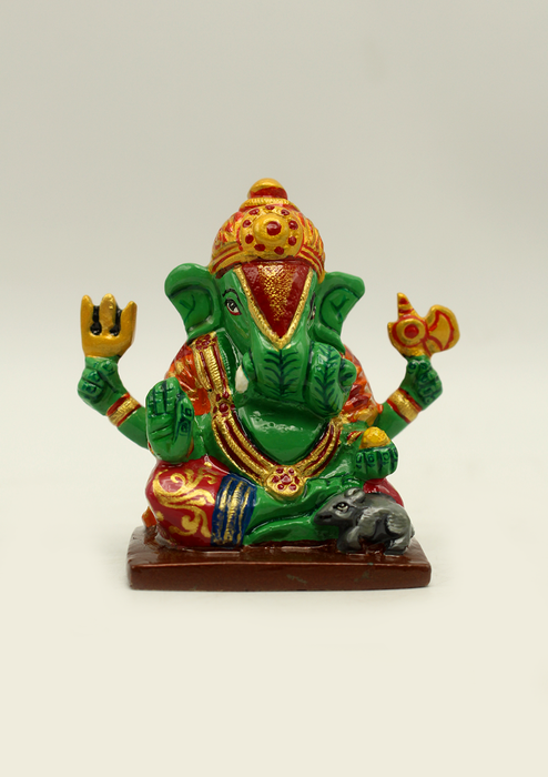 Hand Painted Brass Ganesha Statue