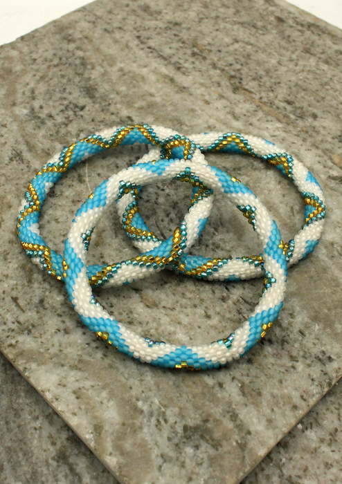 Blue Star  Golden White Nepalese Roll on Bracelet