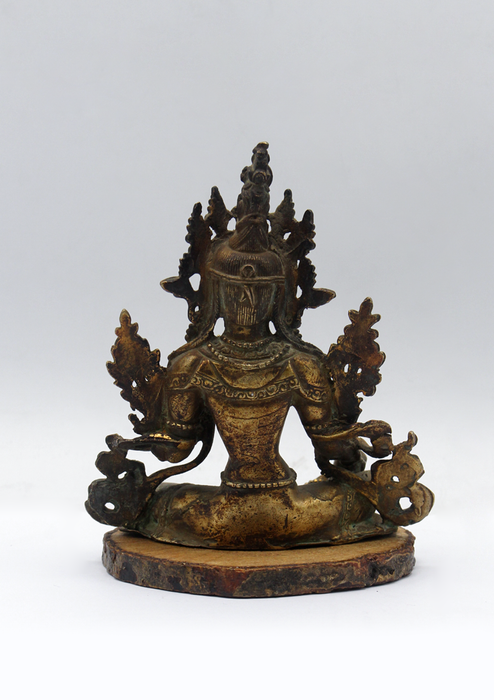 Fully Gold-Plated Green Tara Statue with Antique Finish 5"H