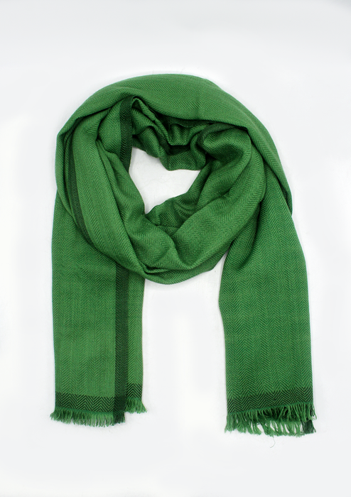 100 % Exclusive Green Cashmere Shawl with Border Herringbone Pattern