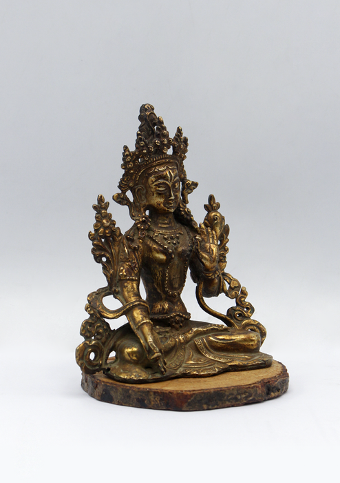 Fully Gold-Plated White Tara Statue with Antique Finish 5"H