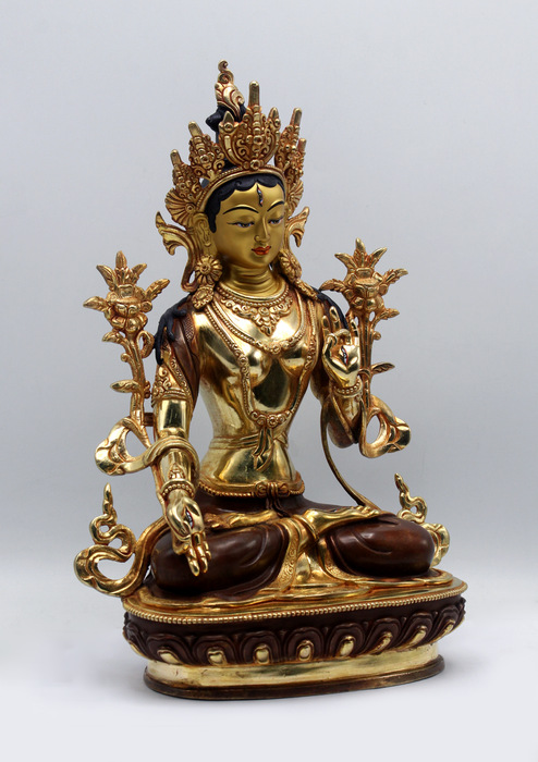 Partly Gold-Plated Healing White Tara Statue 13"H