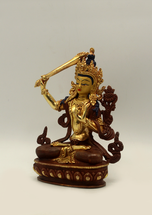 Partly Gold Plated Manjushri Statue 5.5" H