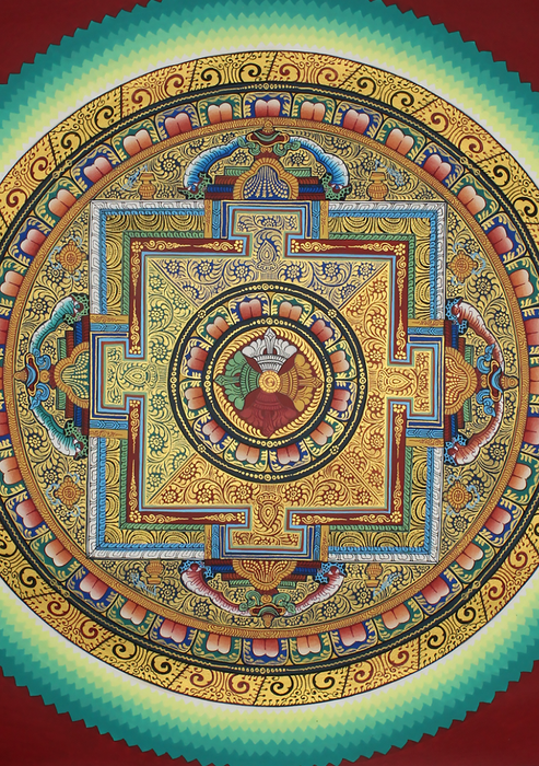 Red Cosmic Mandala Thangka Painting