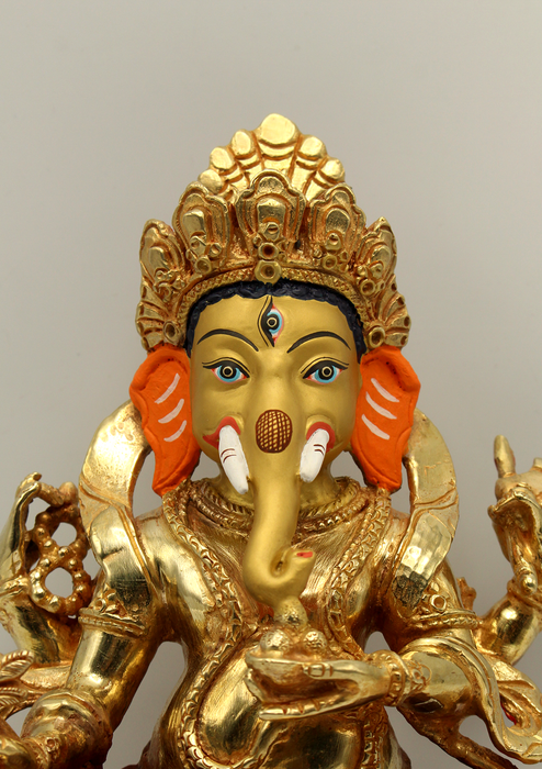 Partly Gold Plated Four Armed Ganesh Statue 8"H