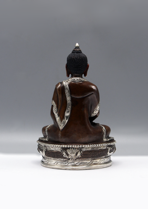 Silver Copper Amitabha Buddha Statue 6"H