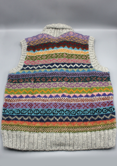 Grey Handknitted Women's Multicolor Cardigan Sweater