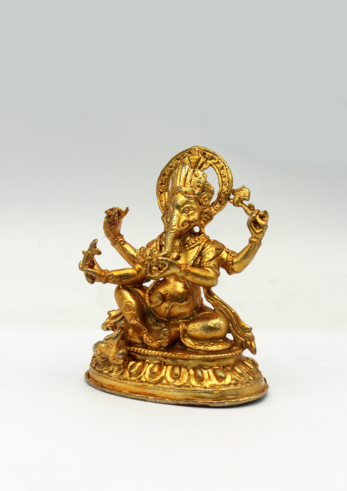 Gold Plated Tiny Ganesha Statue 3"H