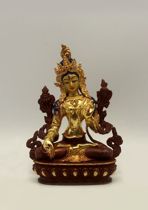 Partly Gold Plated White Tara Statue 5.5" H