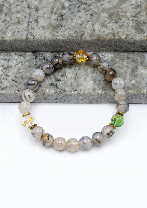 Labradorite with Mantra Bead strechable  Mala Bracelet